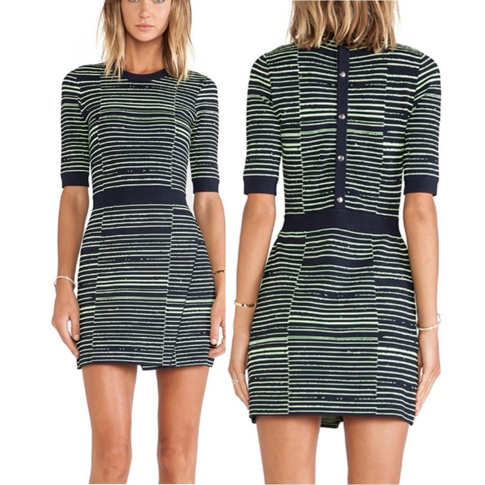 A.L.C. Striped Navy and Lime Green Knit Mini Dress